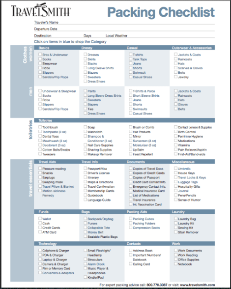 Packing Checklist